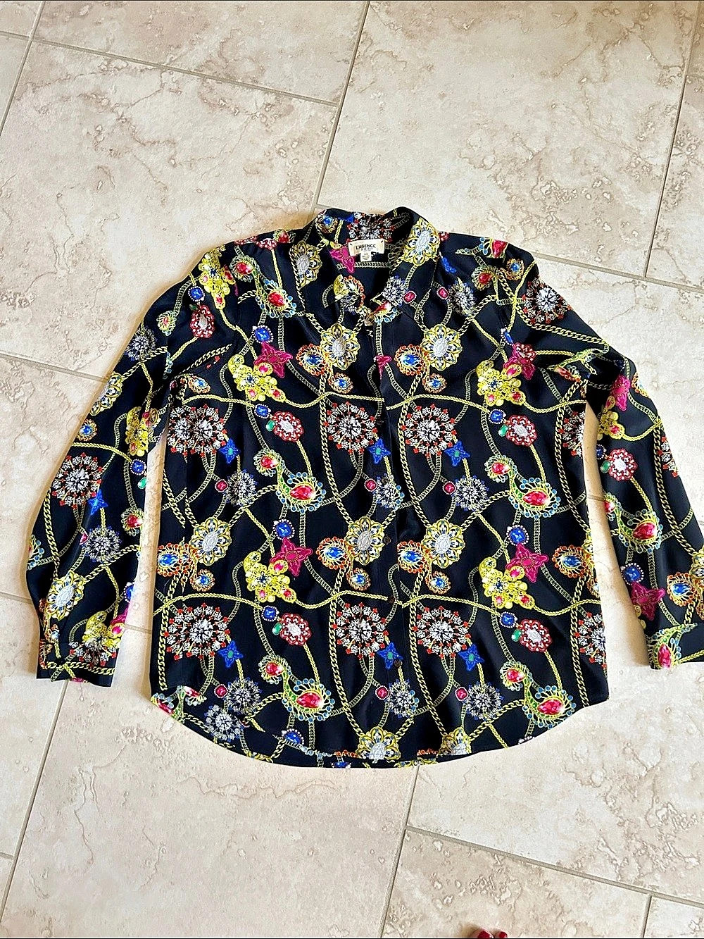 L'AGENCE Tyler Silk Blouse Printed Button Down Shirt size medium